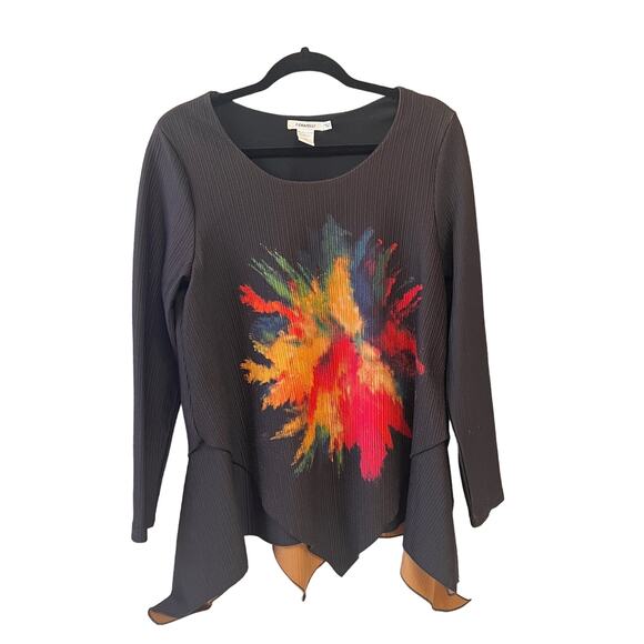 Feratelli Blouse M Women’s Too Black Paint Splatter Graphic Lagenlook Abstract - Picture 1 of 10